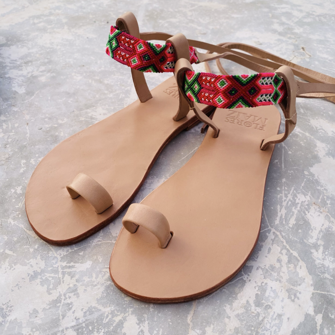 SANDALIA TZOTZIL - Natural | Fucsia/Verde