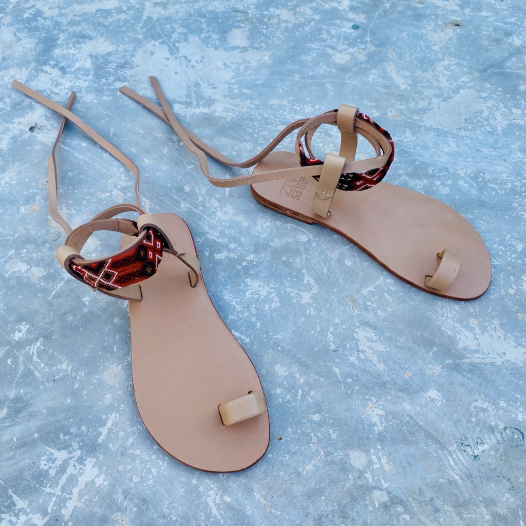 SANDALIA TZOTZIL - Natural | Rojo/Marrón