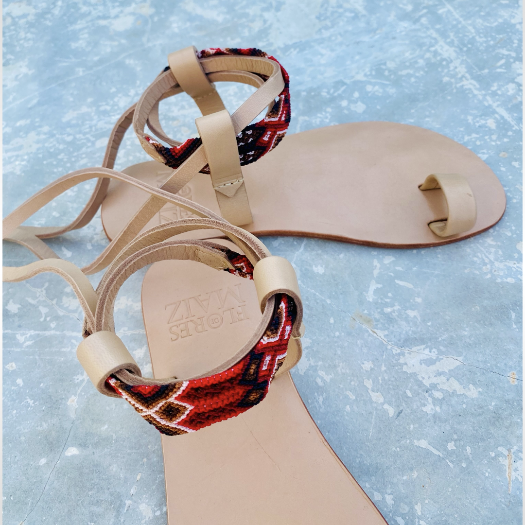 SANDALIA TZOTZIL - Natural | Rojo/Marrón