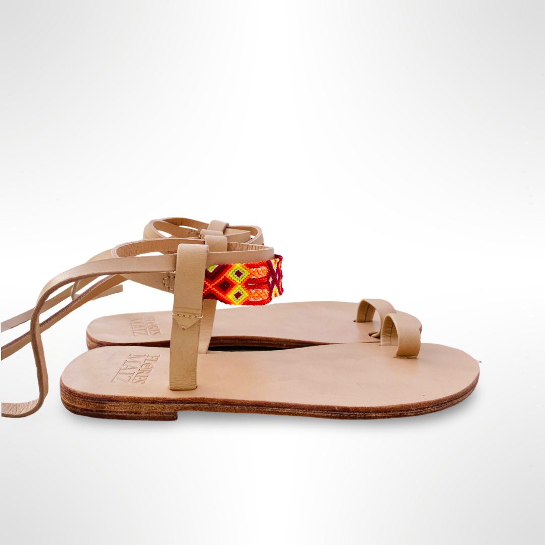 SANDALIA TZOTZIL - Natural | Naranja/Rojo